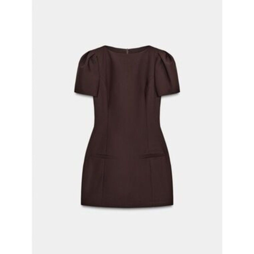 Zara Brown Pleated Pocket Dress Short Puff Sleeve Size S 3067/322/742